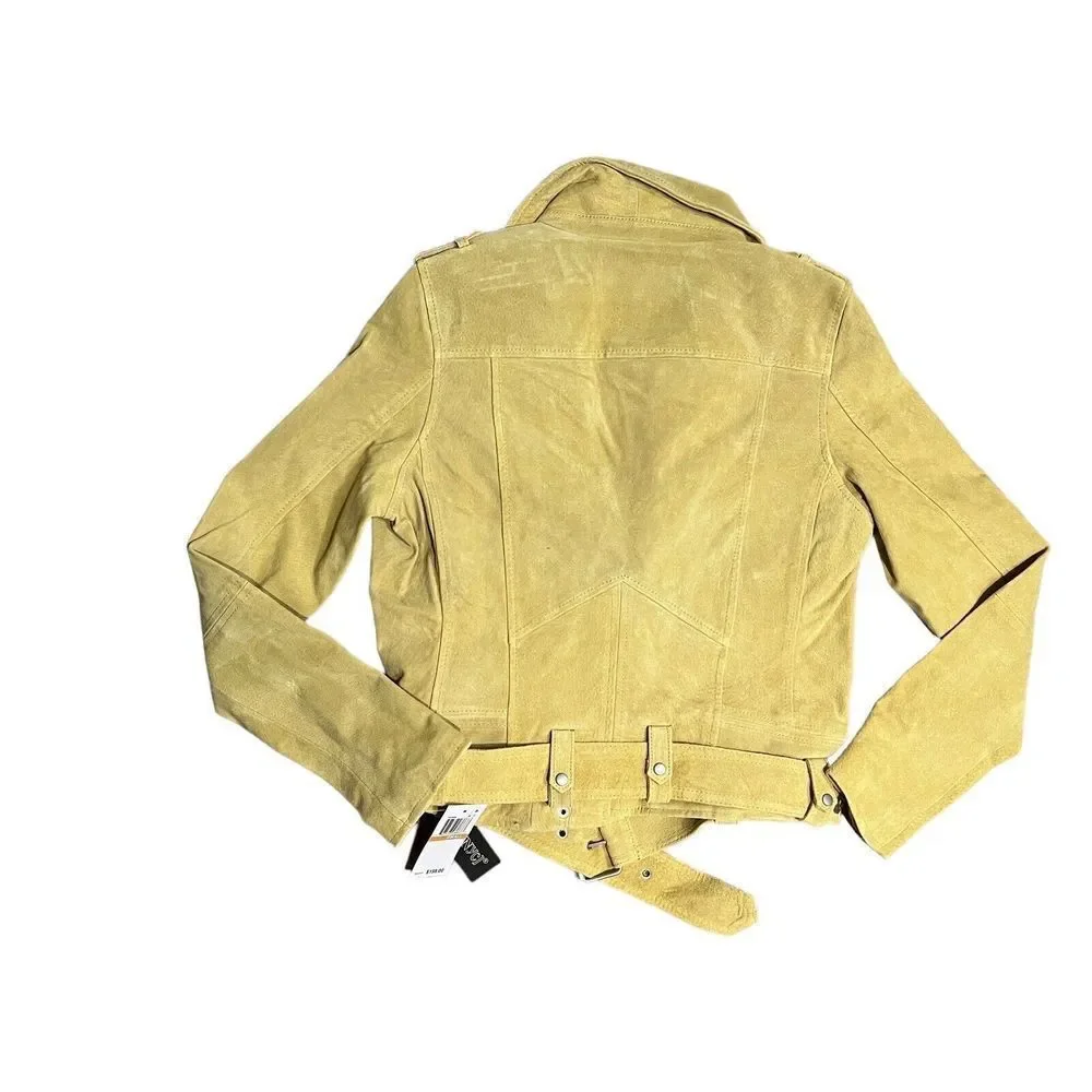 Blank‎ NYC Jacket WMNS S Yellow Suede Leather Moto Bright Colorful Statement Zip